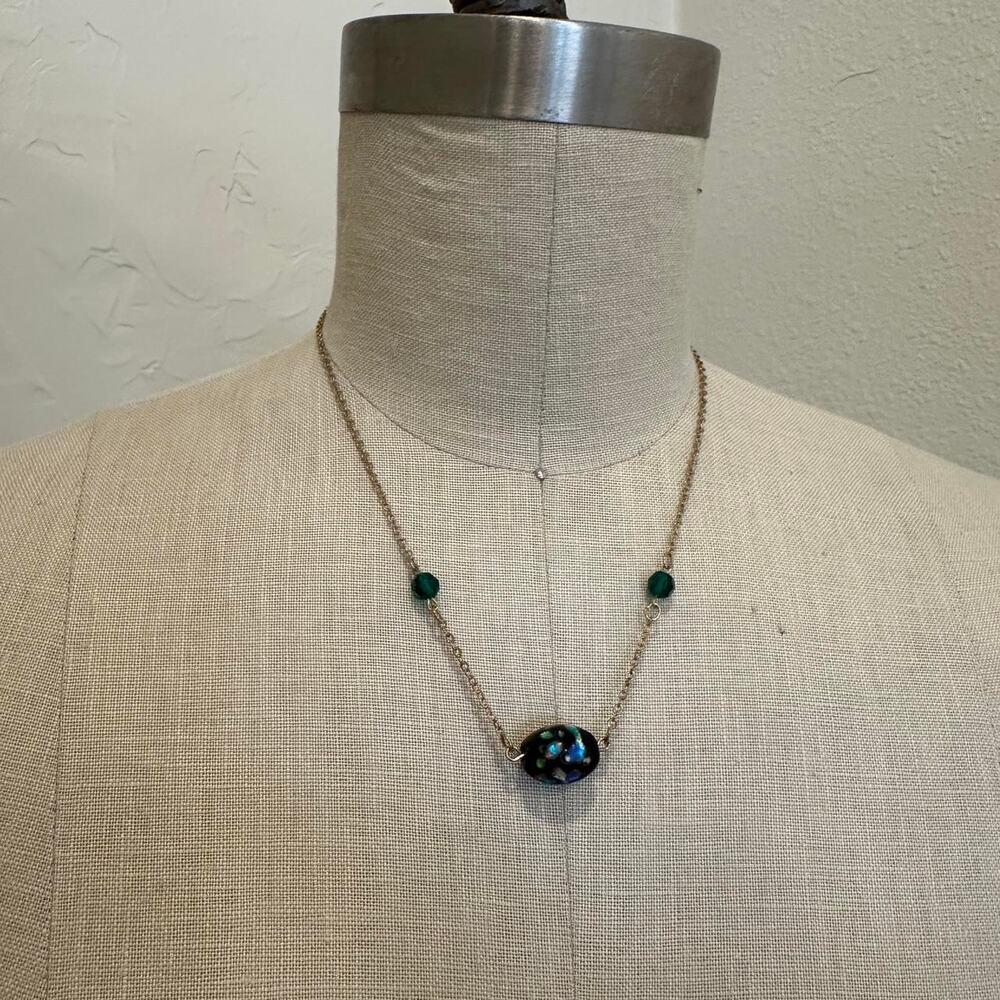 Sarah Coventry Gold Tone Green Beaded Necklace